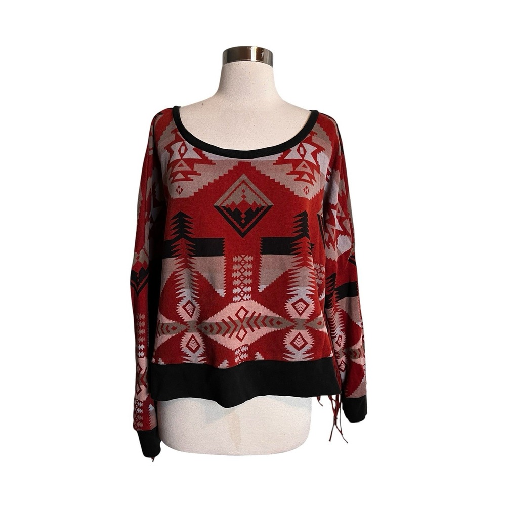RALPH LAUREN Denim & Supply Aztec fringe Sweatshirt top Size XL Western Tribal